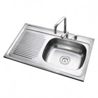 CS8050R Stainless Steel Deep Drawn Press Topmount Single Round Bowl Apartment Kitchen Sink with Drainboard